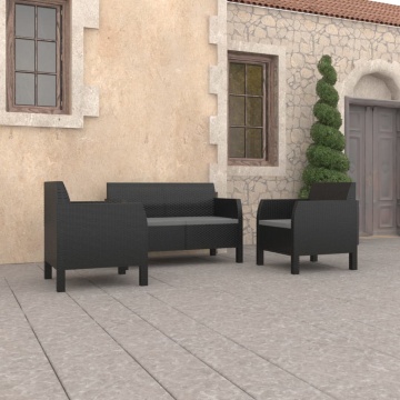 Set mobilier de grădină cu perne, 3 piese, antracit, PP ratan - Img 1