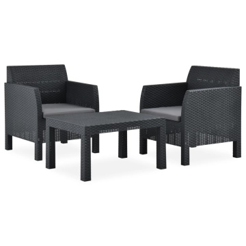 Set mobilier de grădină cu perne, 3 piese, antracit, PP ratan - Img 2