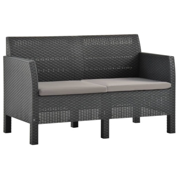 Set mobilier de grădină cu perne, 3 piese, antracit, PP ratan - Img 3
