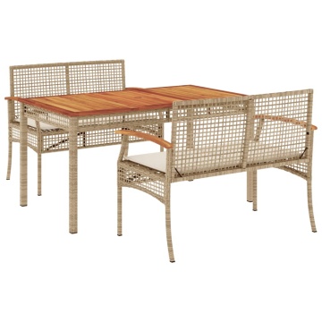 Set mobilier de grădină cu perne, 3 piese, bej, poliratan - Img 2