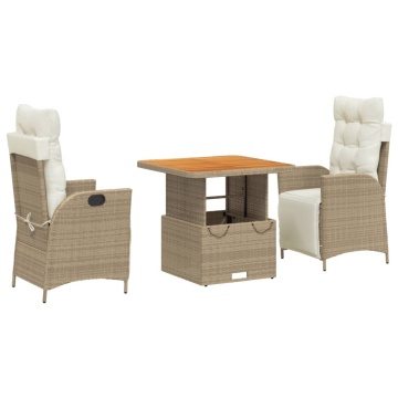 Set mobilier de grădină cu perne, 3 piese, bej, poliratan - Img 2