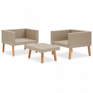Set mobilier de grădină cu perne, 3 piese, bej, poliratan - Img 4
