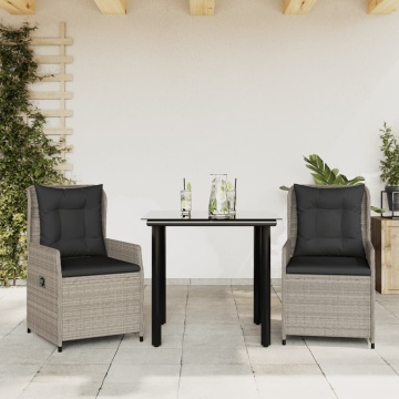 Set mobilier de grădină cu perne, 3 piese,gri deschis,poliratan - Img 1
