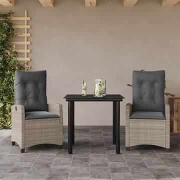 Set mobilier de grădină cu perne, 3 piese,gri deschis,poliratan - Img 1