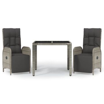 Set mobilier de grădină cu perne, 3 piese, gri, poliratan - Img 2