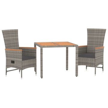 Set mobilier de grădină cu perne, 3 piese, gri, poliratan - Img 3