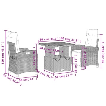 Set mobilier de grădină cu perne, 3 piese, gri, poliratan - Img 7