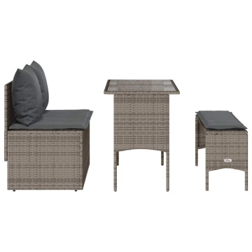 Set mobilier de grădină cu perne, 3 piese, gri, poliratan - Img 7