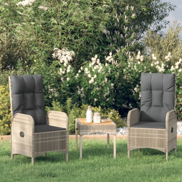 Set mobilier de grădină cu perne, 3 piese, gri, poliratan - Img 1