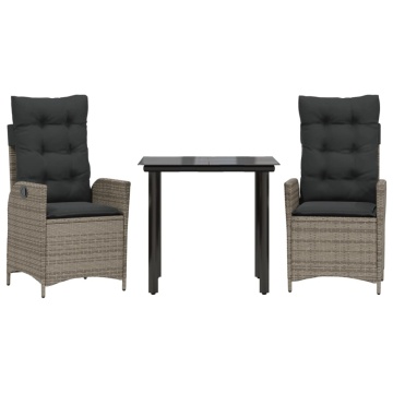 Set mobilier de grădină cu perne, 3 piese, gri, poliratan - Img 2