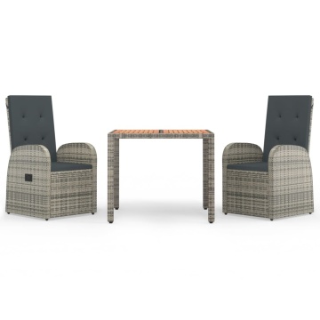 Set mobilier de grădină cu perne, 3 piese, gri, poliratan - Img 2