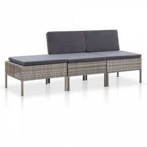 Set mobilier de grădină cu perne, 3 piese, gri, poliratan - Img 1