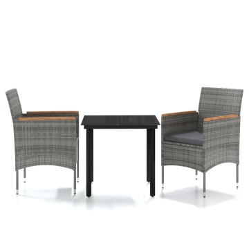 Set mobilier de grădină, cu perne, 3 piese, gri și negru - Img 2