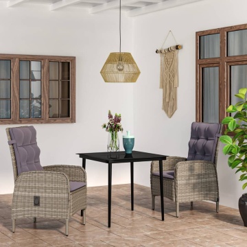 Set mobilier de grădină, cu perne, 3 piese, gri și negru - Img 1