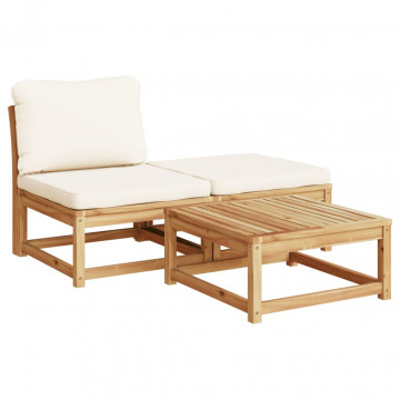 Set mobilier de grădină cu perne, 3 piese, lemn masiv acacia - Img 2