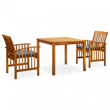 Set mobilier de grădină cu perne, 3 piese, lemn masiv salcâm - Img 2