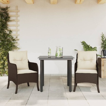Set mobilier de grădină cu perne, 3 piese, maro, poliratan - Img 1