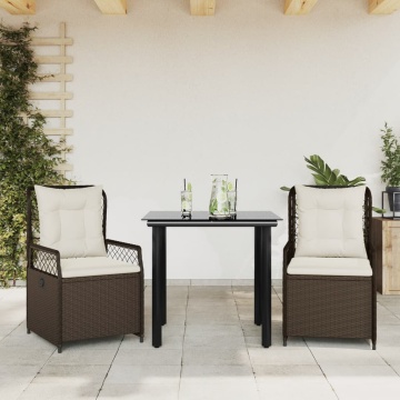 Set mobilier de grădină cu perne, 3 piese, maro, poliratan - Img 1