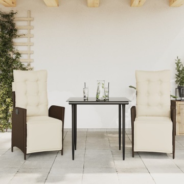 Set mobilier de grădină cu perne, 3 piese, maro, poliratan - Img 1