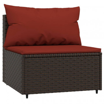 Set mobilier de grădină cu perne, 3 piese, maro, poliratan - Img 5