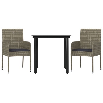 Set mobilier de grădină cu perne, 3 piese, negru/gri, poliratan - Img 3