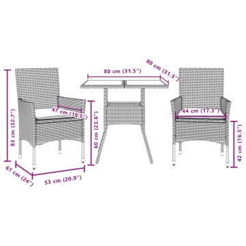 Set mobilier de grădină cu perne 3 piese negru poliratan&sticlă - Img 6