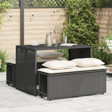 Set mobilier de grădină cu perne, 3 piese, negru, poliratan - Img 1