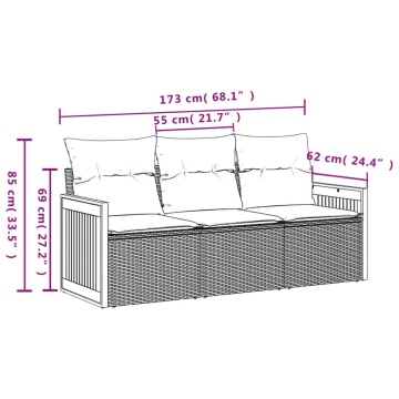 Set mobilier de grădină cu perne, 3 piese, negru, poliratan - Img 3