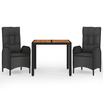 Set mobilier de grădină cu perne, 3 piese, negru, poliratan - Img 2
