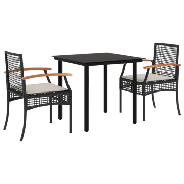 Set mobilier de grădină cu perne, 3 piese, negru, poliratan - Img 2