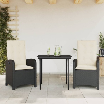 Set mobilier de grădină cu perne, 3 piese, negru, poliratan - Img 1