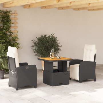 Set mobilier de grădină cu perne, 3 piese, negru, poliratan - Img 1