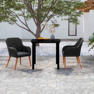 Set mobilier de grădină cu perne, 3 piese, negru - Img 1