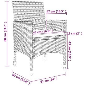 Set mobilier de grădină cu perne, 3 piese, poliratan și sticlă - Img 6