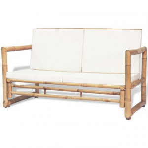 Set mobilier de grădină cu perne, 4 piese, bambus - Img 2