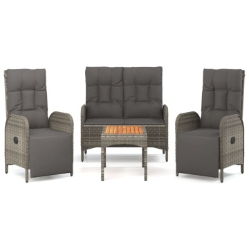 Set mobilier de grădină cu perne, 4 piese, gri, poliratan - Img 2