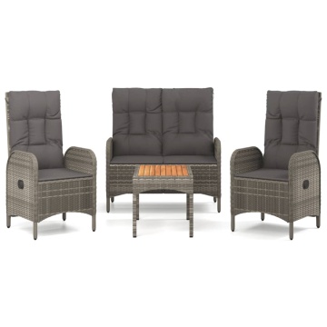 Set mobilier de grădină cu perne, 4 piese, gri, poliratan - Img 2