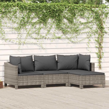 Set mobilier de grădină cu perne, 4 piese, gri, poliratan - Img 1