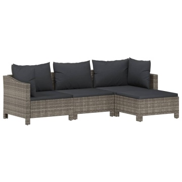 Set mobilier de grădină cu perne, 4 piese, gri, poliratan - Img 3