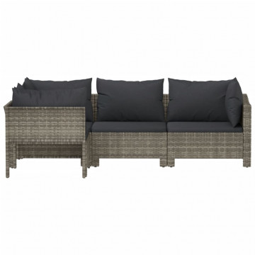Set mobilier de grădină cu perne, 4 piese, gri, poliratan - Img 4