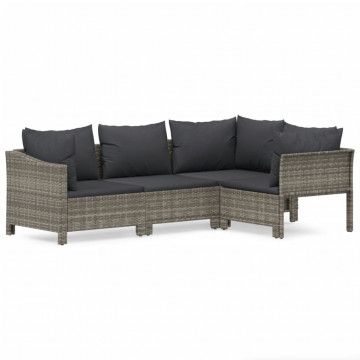 Set mobilier de grădină cu perne, 4 piese, gri, poliratan - Img 2