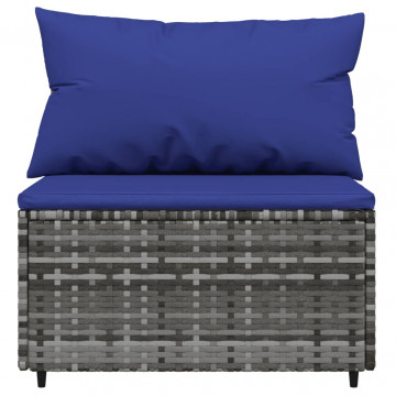 Set mobilier de grădină cu perne, 4 piese, gri, poliratan - Img 6