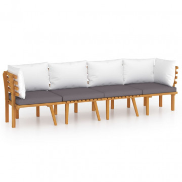 Set mobilier de grădină cu perne, 4 piese, lemn masiv de acacia - Img 2