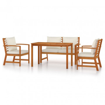 Set mobilier de grădină cu perne, 4 piese, lemn masiv de acacia - Img 2