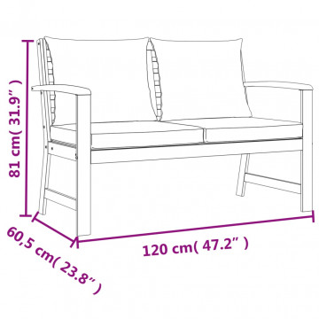 Set mobilier de grădină cu perne, 4 piese, lemn masiv de acacia - Img 6