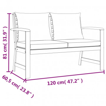 Set mobilier de grădină cu perne, 4 piese, lemn masiv de acacia - Img 6