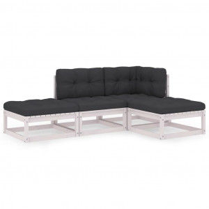 Set mobilier de grădină cu perne, 4 piese, lemn masiv de pin - Img 1