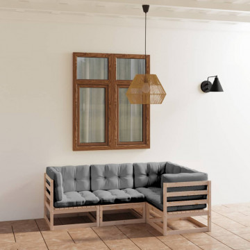 Set mobilier de grădină cu perne, 4 piese, lemn masiv de pin - Img 1