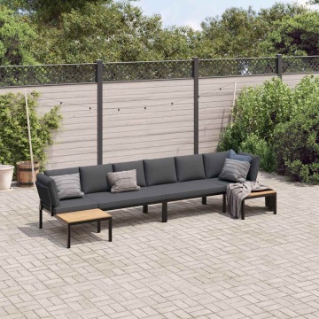 Set mobilier de grădină cu perne, 4 piese, negru, aluminiu - Img 1