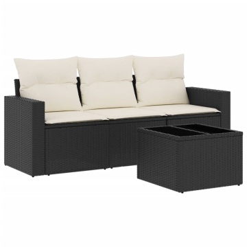 Set mobilier de grădină cu perne, 4 piese, negru, poliratan - Img 2